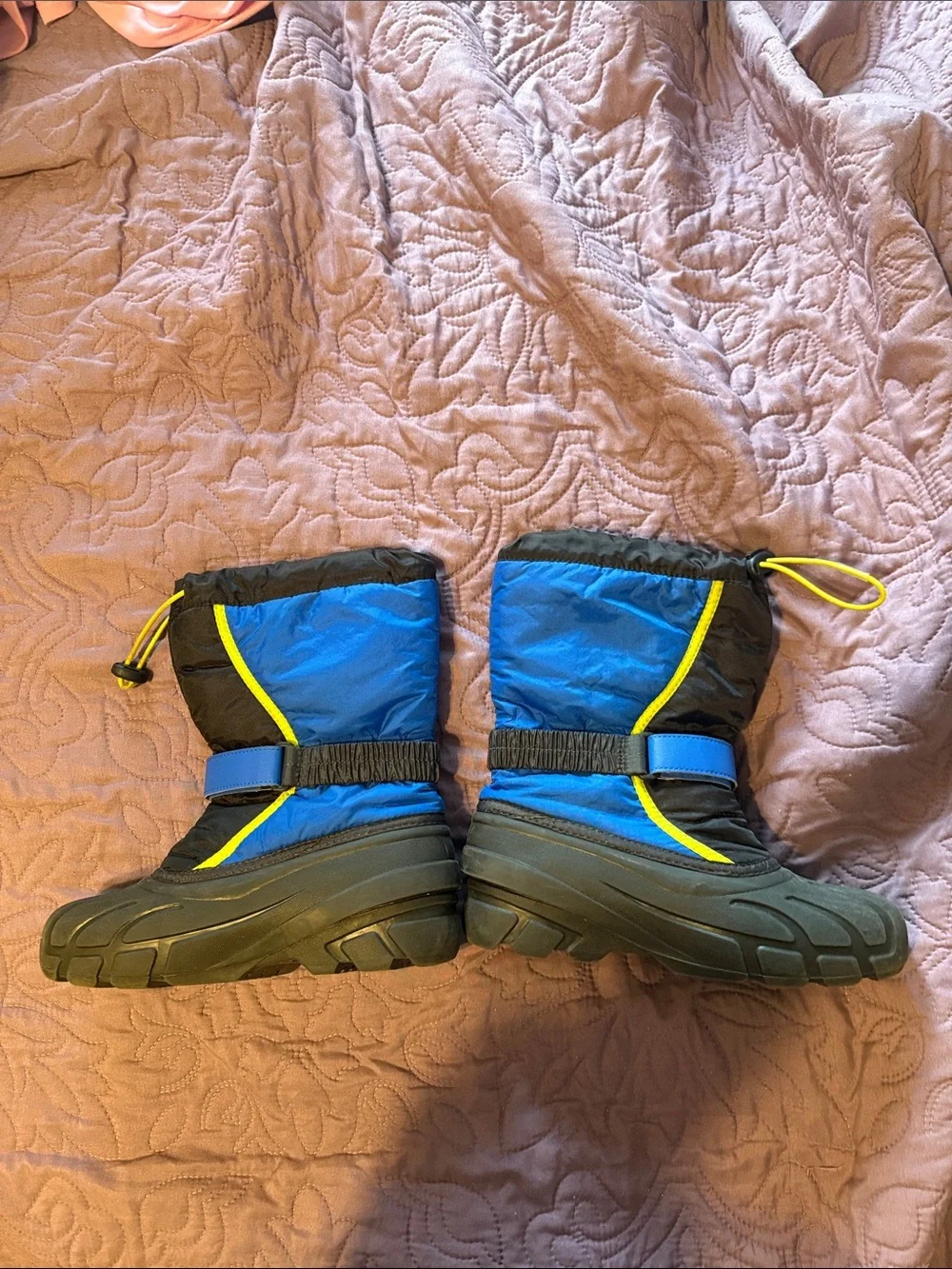 Sorel Youth Flurry Snow Boots Blue Black Yellow Size 6 Waterproof Winter